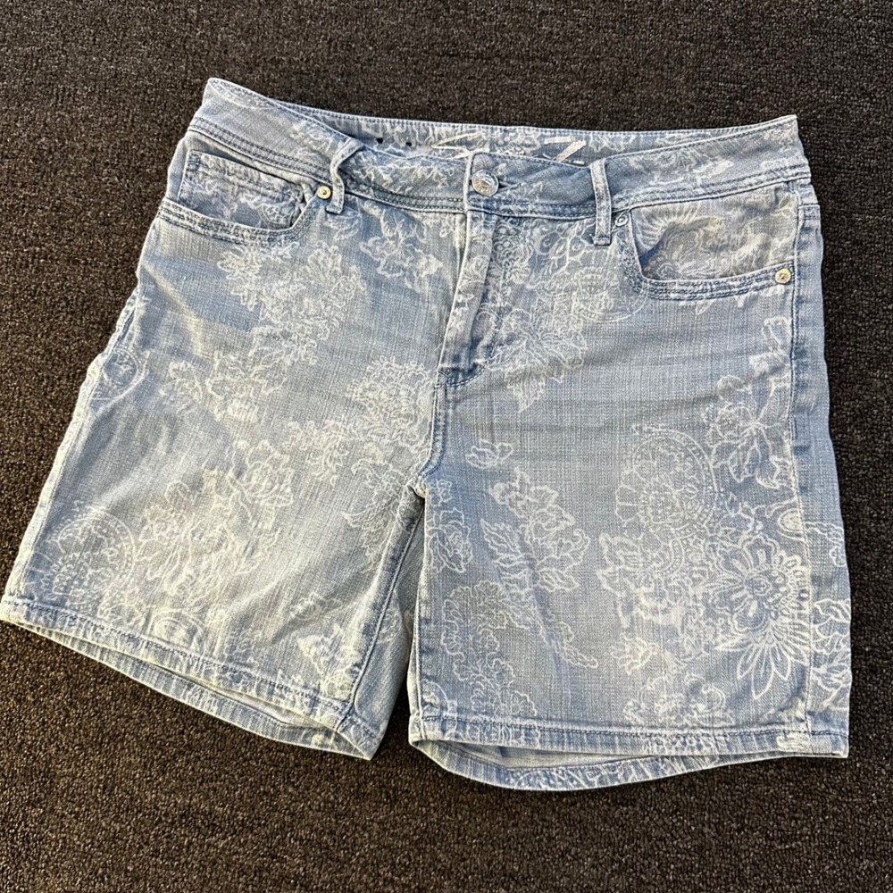 Seven7 Denim Shorts Womens 12 Blue Good Floral Paisley Print Boho Stretch